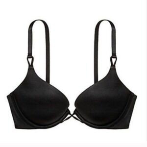 VS Miraculous Bombshell Bra 34A Black Super PushUp Solid Satin